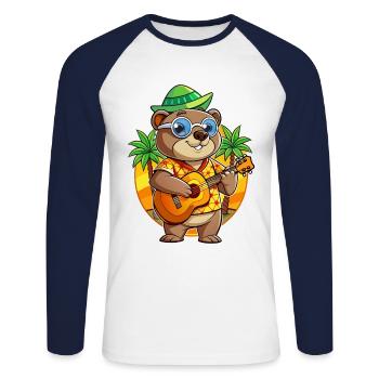 Funny Groundhog Summer Beach Sunglasses Hawaiian - Unisex Long Sleeve Baseball T-Shirt - white/navy - Front - Nik (191cm)