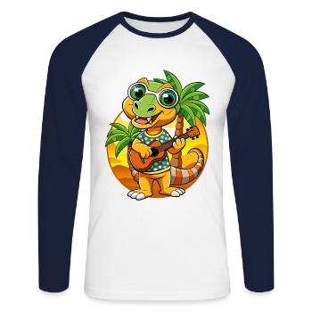 Drôle Serpent Plage Plage Lunettes Hawaïenne - T-shirt baseball manches longues Homme - blanc/marine - Devant - Nik (191cm)