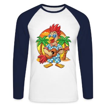 Funny Rooster Summer Beach Sunglasses Hawaiian - Unisex Long Sleeve Baseball T-Shirt - white/navy - Front - Nik (191cm)