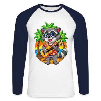 Funny Raccoon Summer Beach Sunglasses Hawaiian - Unisex Long Sleeve Baseball T-Shirt - white/navy - Front - Nik (191cm)