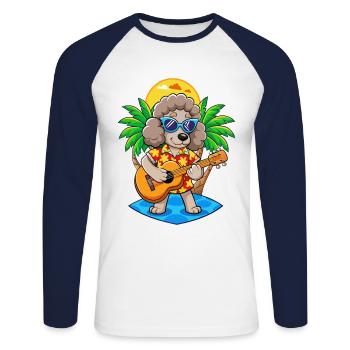 Drôle Caniche Chien Lunettes De Soleil De Plage D’été Hawaïen - T-shirt baseball manches longues Homme - blanc/marine - Devant - Nik (191cm)