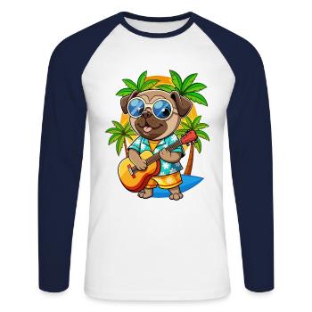 Funny Pug Dog Summer Beach Sunglasses Hawaiian - Unisex Long Sleeve Baseball T-Shirt - white/navy - Front - Nik (191cm)