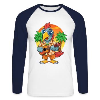 Drôle de perroquet d’été plage lunettes de soleil hawaïenne - T-shirt baseball manches longues Homme - blanc/marine - Devant - Nik (191cm)