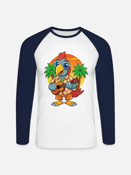 Sjove papegøje sommer strand solbriller Hawaiian - Langærmet herre-baseballshirt - hvid/marineblå