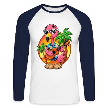 Funny Flamingo Summer Beach Sunglasses Hawaiian - Unisex Long Sleeve Baseball T-Shirt - white/navy - Front - Nik (191cm)