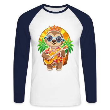 Funny Sloth Summer Beach Sunglasses Hawaiian - Unisex Long Sleeve Baseball T-Shirt - white/navy - Front - Nik (191cm)