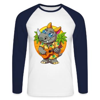 Funny Rhino Summer Beach Sunglasses Hawaiian - Unisex Long Sleeve Baseball T-Shirt - white/navy - Front - Nik (191cm)