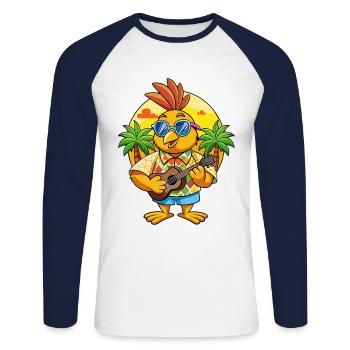 Drôle de Quail Summer Beach Lunettes de soleil hawaïenne - T-shirt baseball manches longues Homme - blanc/marine - Devant - Nik (191cm)