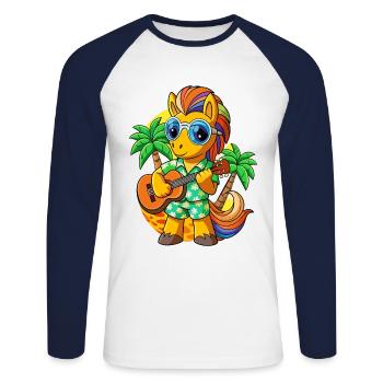 Drôle Pony Summer Beach Lunettes de soleil hawaïenne - T-shirt baseball manches longues Homme - blanc/marine - Devant - Nik (191cm)