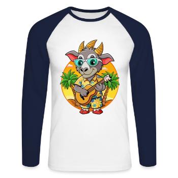 Lunettes de soleil de plage d’été de chèvre drôle hawaïenne - T-shirt baseball manches longues Homme - blanc/marine - Devant - Nik (191cm)