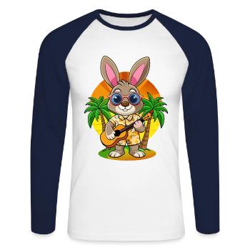 Lunettes de soleil de plage d’été de lapin drôle hawaïenne - T-shirt baseball manches longues Homme - blanc/marine - Devant - Nik (191cm)