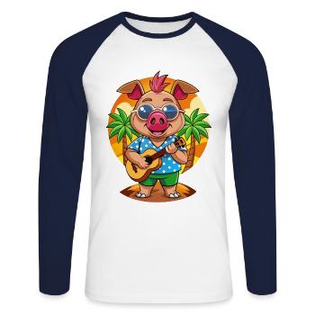 Funny Pig Summer Beach Sunglasses Hawaiian - Unisex Long Sleeve Baseball T-Shirt - white/navy - Front - Nik (191cm)