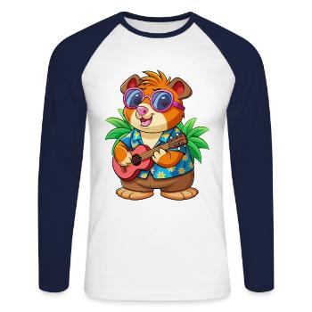 Drôle Cochon D’Inde Lunettes De Soleil De Plage D’été Hawaïen - T-shirt baseball manches longues Homme - blanc/marine - Devant - Nik (191cm)