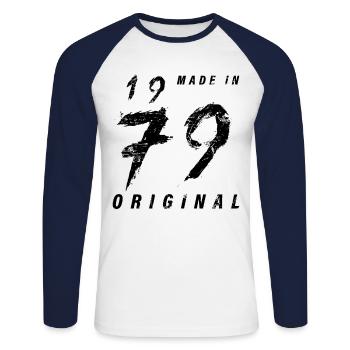 Made In 1979 Original Geburtstag Grunge Distressed - Unisex Baseballshirt langarm - Weiß/Navy - Vorne - Nik (191cm)