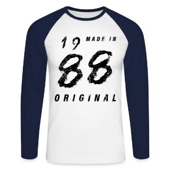 Fabriqué en 1988 Original Anniversaire Grunge en détresse - T-shirt baseball manches longues Homme - blanc/marine - Devant - Nik (191cm)