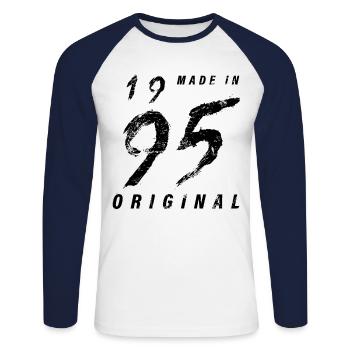 Made In 1995 Original Geburtstag Grunge Distressed - Unisex Baseballshirt langarm - Weiß/Navy - Vorne - Nik (191cm)