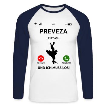 Preveza Griechenland Urlaub Idee - Unisex Baseballshirt langarm - Weiß/Navy - Vorne - Nik (191cm)