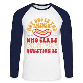 Hot Dog Adult Hot Dog Is The - Unisex Long Sleeve Baseball T-Shirt - white/navy - Front - Nik (191cm)