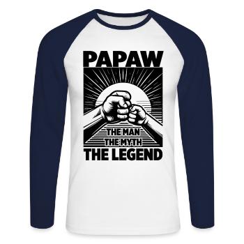 Papa Père Grand-père Idée Cadeau Papaw Dire Humour - T-shirt baseball manches longues Homme - blanc/marine - Devant - Nik (191cm)
