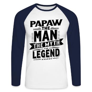 Papa Vater Opa Geschenkidee Papaw Spruch Humor - Unisex Baseballshirt langarm - Weiß/Navy - Vorne - Nik (191cm)