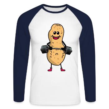 Erdnuss Hanteln Gewicht Bodybuilding - Unisex Baseballshirt langarm - Weiß/Navy - Vorne - Nik (191cm)