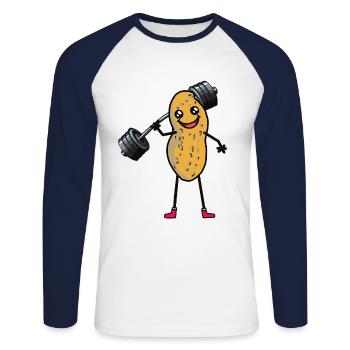 Erdnuss Kraftsport Gym Hanteln Hantel Training - Unisex Baseballshirt langarm - Weiß/Navy - Vorne - Nik (191cm)