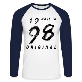 Made In 1998 Original Birthday Grunge Distressed - Unisex Long Sleeve Baseball T-Shirt - white/navy - Front - Nik (191cm)
