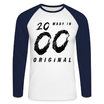 Made In 2000's Original Birthday Grunge Distressed - Unisex Long Sleeve Baseball T-Shirt - white/navy - Front - Nik (191cm)