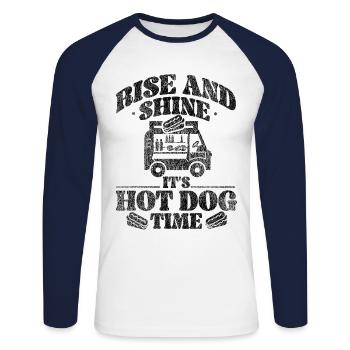 Hot Dog Adulte Vintage Rise Et - T-shirt baseball manches longues Homme - blanc/marine - Devant - Nik (191cm)