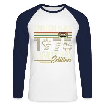 1975 Vintage Retro Geburtstagsgeschenk - Unisex Baseballshirt langarm - Weiß/Navy - Vorne - Nik (191cm)