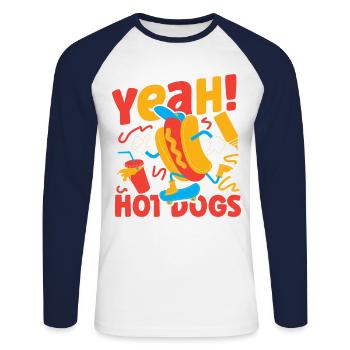 Hot Dog Adult Yeah! Hot Dogs - Unisex Baseballshirt langarm - Weiß/Navy - Vorne - Nik (191cm)