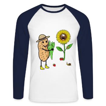 Jardinier de cacahuètes Jardinier Jardinier amateur Tournesol - T-shirt baseball manches longues Homme - blanc/marine - Devant - Nik (191cm)