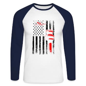 American Flag US, air traffic controller - Unisex Baseballshirt langarm - Weiß/Navy - Vorne - Nik (191cm)