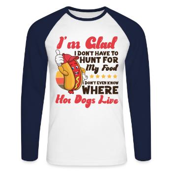 Hot Dog Adult I'm Glad I Don't - Unisex Long Sleeve Baseball T-Shirt - white/navy - Front - Nik (191cm)