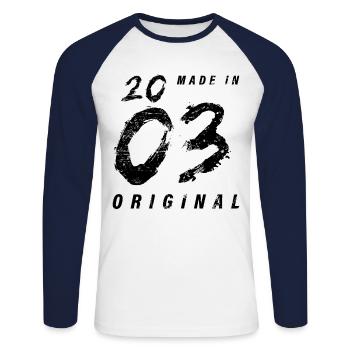 Made In 2003 Original Birthday Grunge Distressed - Unisex Long Sleeve Baseball T-Shirt - white/navy - Front - Nik (191cm)