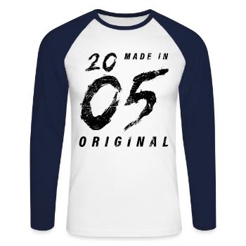 Made In 2005 Original Geburtstag Grunge Distressed - Unisex Baseballshirt langarm - Weiß/Navy - Vorne - Nik (191cm)