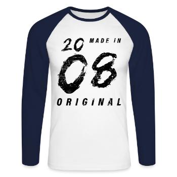 Made In 2008 Original Birthday Grunge Distressed - Unisex Long Sleeve Baseball T-Shirt - white/navy - Front - Nik (191cm)