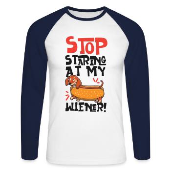Hot Dog Adult Humor Pun Naughty - Unisex Baseballshirt langarm - Weiß/Navy - Vorne - Nik (191cm)