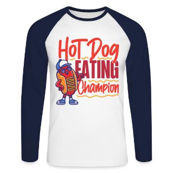 Hot-dog Adulte Manger des hot-dogs - T-shirt baseball manches longues Homme - blanc/marine - Devant - Nik (191cm)