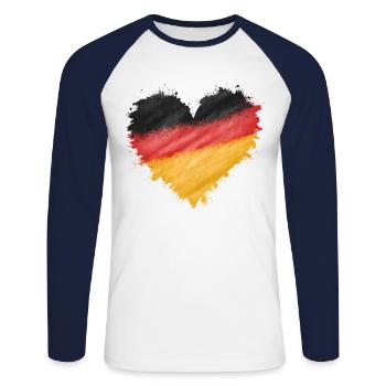 Allemagne Allemagne Allemand GER Almanya Alemania - T-shirt baseball manches longues Homme - blanc/marine - Devant - Nik (191cm)