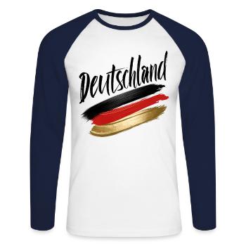 Allemagne Allemagne Allemand GER Almanya Alemania - T-shirt baseball manches longues Homme - blanc/marine - Devant - Nik (191cm)