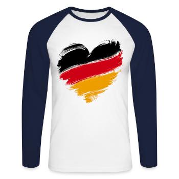 Allemagne Allemagne Allemand GER Almanya Alemania - T-shirt baseball manches longues Homme - blanc/marine - Devant - Nik (191cm)
