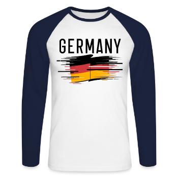 Allemagne Allemagne Allemand GER Almanya Alemania - T-shirt baseball manches longues Homme - blanc/marine - Devant - Nik (191cm)