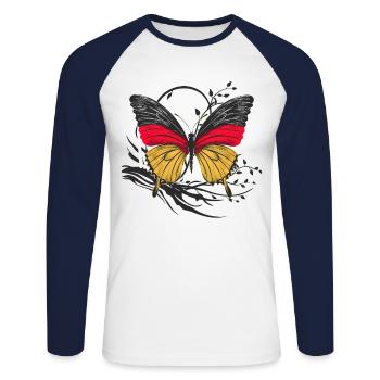 Allemagne Allemagne Allemand GER Almanya Alemania - T-shirt baseball manches longues Homme - blanc/marine - Devant - Nik (191cm)