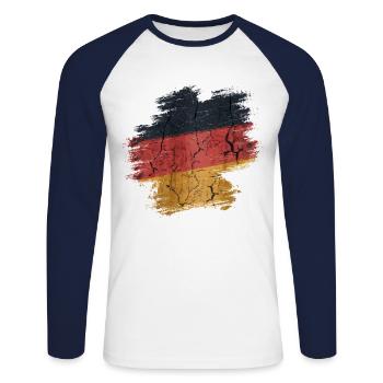 Allemagne Allemagne Allemand GER Almanya Alemania - T-shirt baseball manches longues Homme - blanc/marine - Devant - Nik (191cm)