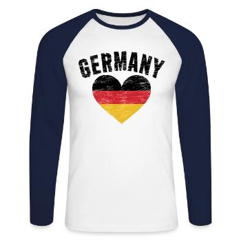 Allemagne Allemagne Allemand GER Almanya Alemania - T-shirt baseball manches longues Homme - blanc/marine - Devant - Nik (191cm)