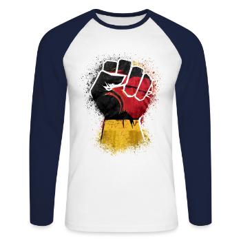Allemagne Allemagne Allemand GER Almanya Alemania - T-shirt baseball manches longues Homme - blanc/marine - Devant - Nik (191cm)