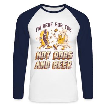 Hot Dog Adult Beer Vintage Je suis - T-shirt baseball manches longues Homme - blanc/marine - Devant - Nik (191cm)