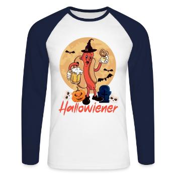 Hot Dog Adult Halloween Pun - Unisex Baseballshirt langarm - Weiß/Navy - Vorne - Nik (191cm)