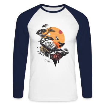 Paysage Oiseaux Coucher De Soleil Cottagecore - T-shirt baseball manches longues Homme - blanc/marine - Devant - Nik (191cm)
